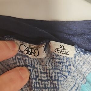 Cato Navy and Light Blue Geometric Blouse